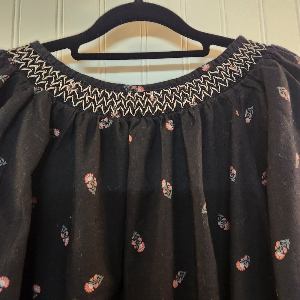 Old Navy Women Black Floral Print Peasant Tunic Top Size L Whimsygoth Boho Flowy - Picture 4 of 13